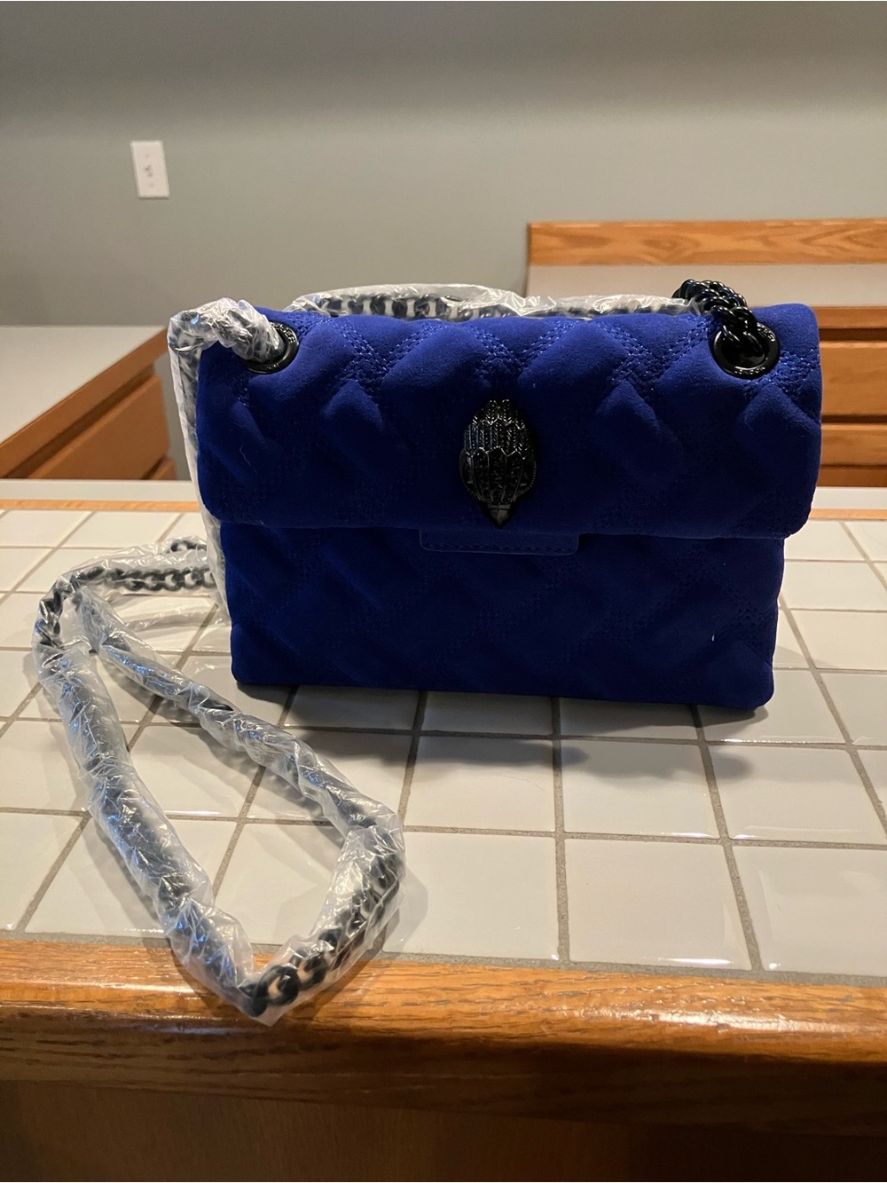 Kurt Geiger Mini Kensington Royal Blue Quilted Chain Crossbody Bag